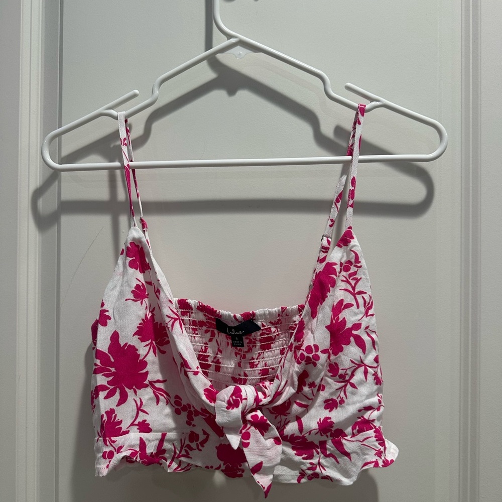 Lulu's Pink Tie Front Crop Camisole